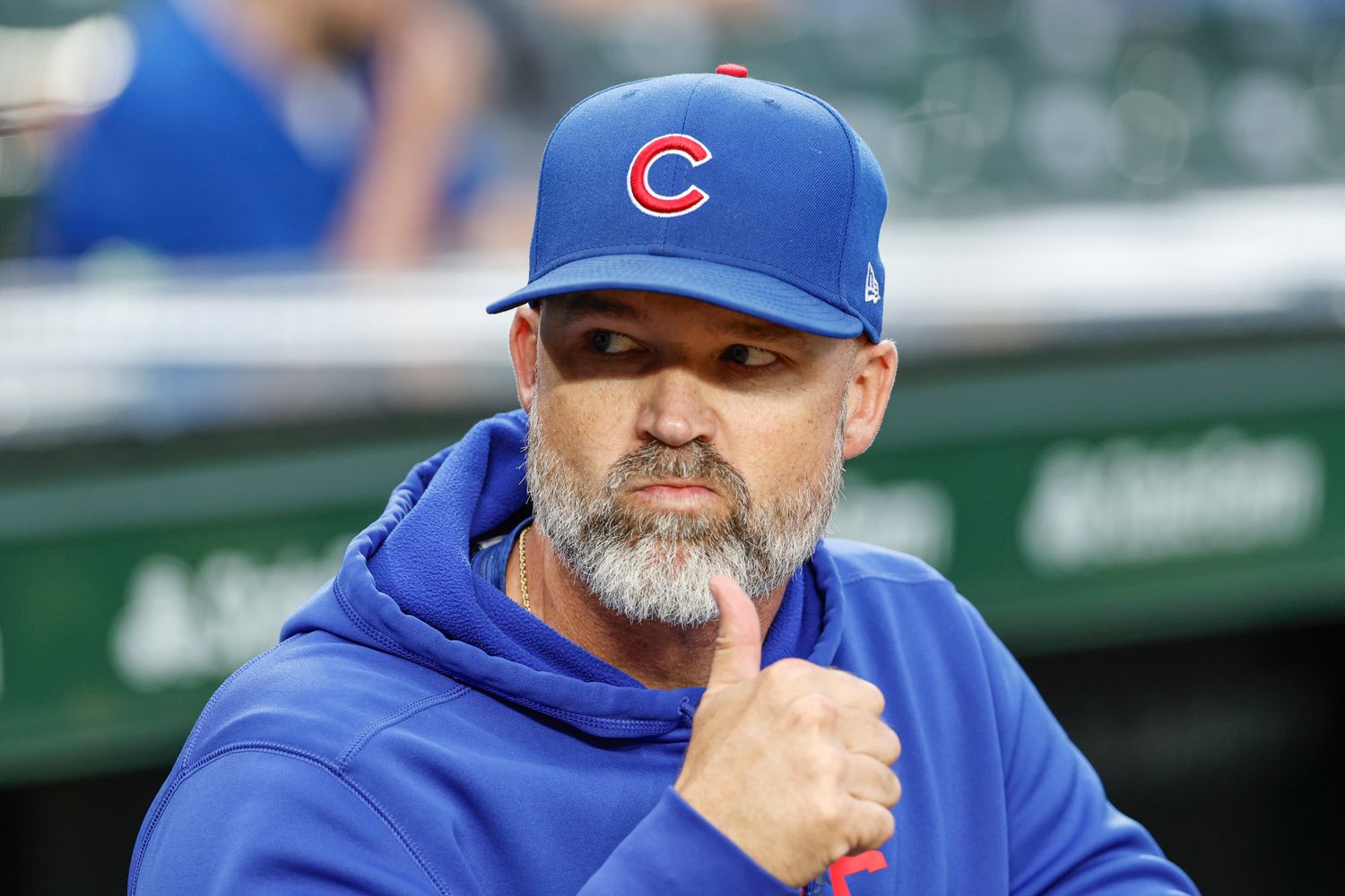 Sep 7, 2023; Chicago, Illinois, USA; Chicago Cubs manager David Ross (3) looks on from the dugout before a baseball game against the Arizona Diamondbacks at Wrigley Field. Mandatory Credit: Kamil Krzaczynski-USA TODAY Sports